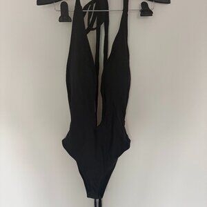 Black V-Neck One-Piece Swimsuit